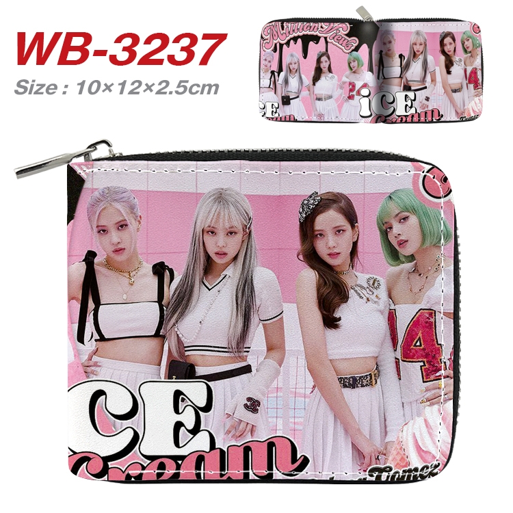 BLACK PINK Full Color Short All Inclusive Zipper Wallet 10x12x2.5cm WB-3237A