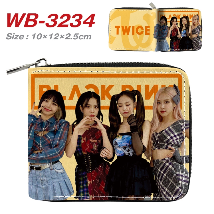 BLACK PINK Full Color Short All Inclusive Zipper Wallet 10x12x2.5cm WB-3234A