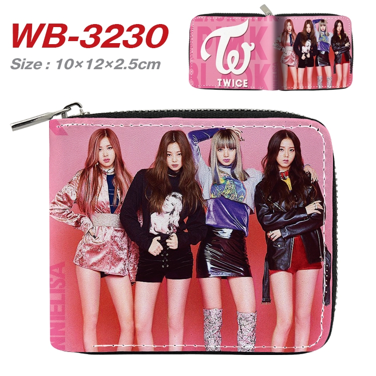 BLACK PINK Full Color Short All Inclusive Zipper Wallet 10x12x2.5cm WB-3230A