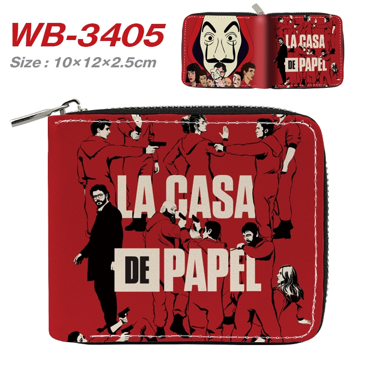 Money Heist  Anime Full Color Short All Inclusive Zipper Wallet 10x12x2.5cm  WB-3405A