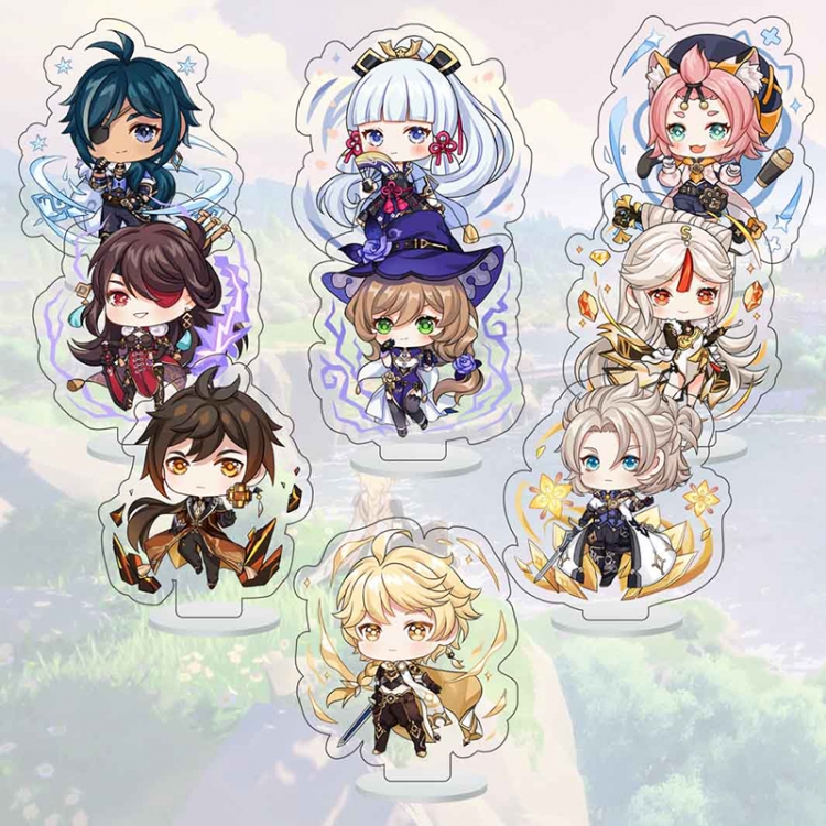 Genshin Impact Anime Character acrylic Small Standing Plates  Keychain 6cm a set of 9 B023 
