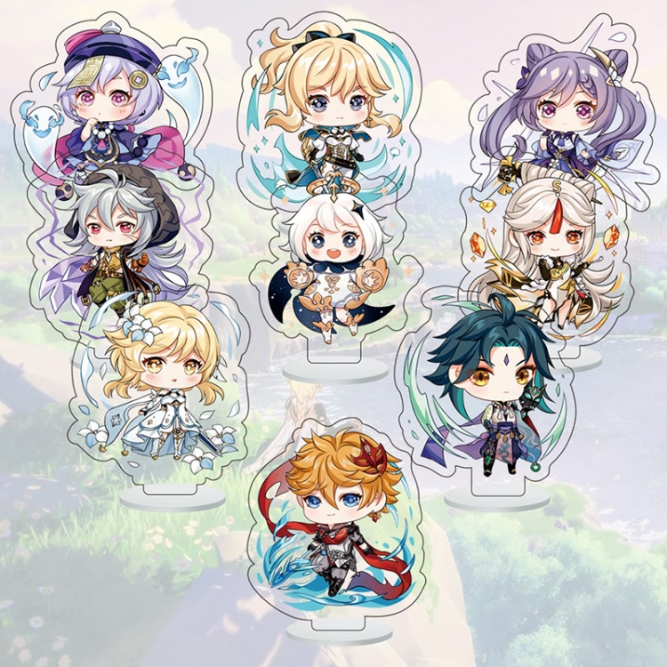Genshin Impact Anime Character acrylic Small Standing Plates  Keychain 6cm a set of 9 B021 