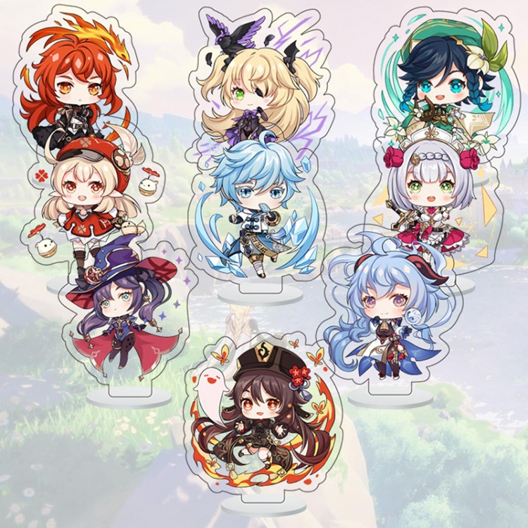 Genshin Impact Anime Character acrylic Small Standing Plates  Keychain 6cm a set of 9  B022
