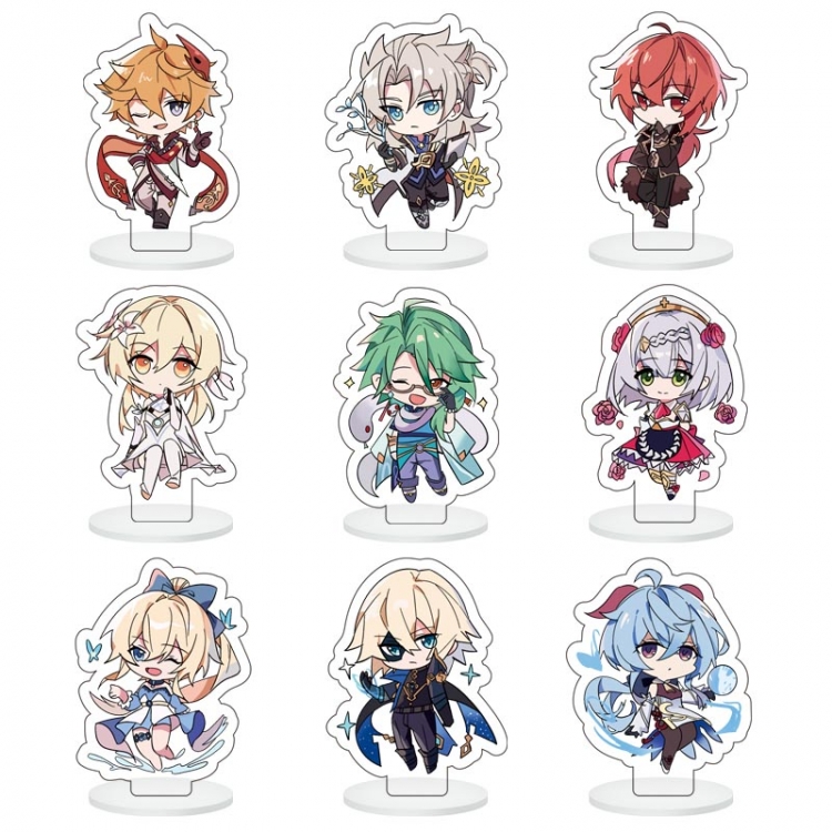 Genshin Impact Anime Character acrylic Small Standing Plates  Keychain 6cm a set of 9  B018