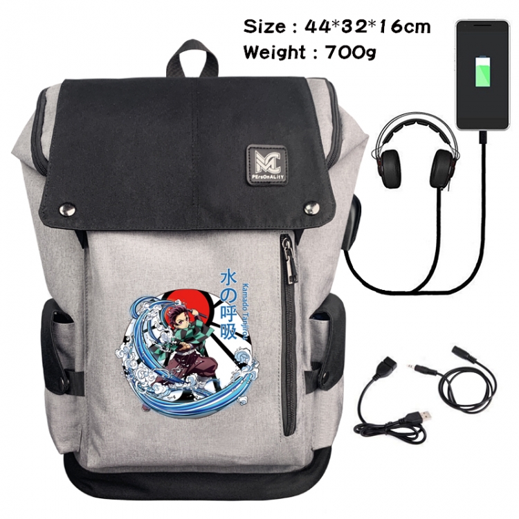 Demon Slayer Kimets Anime Anti-theft Canvas Bucket Backpack School Bag 44X32X16CM