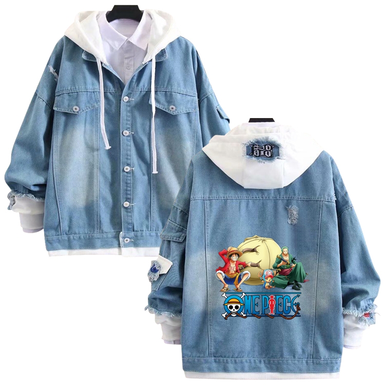 One Piece anime stitching denim jacket top sweater from S to 4XL