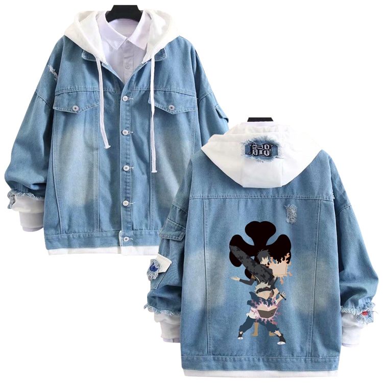 Black Clover anime stitching denim jacket top sweater from S to 4XL