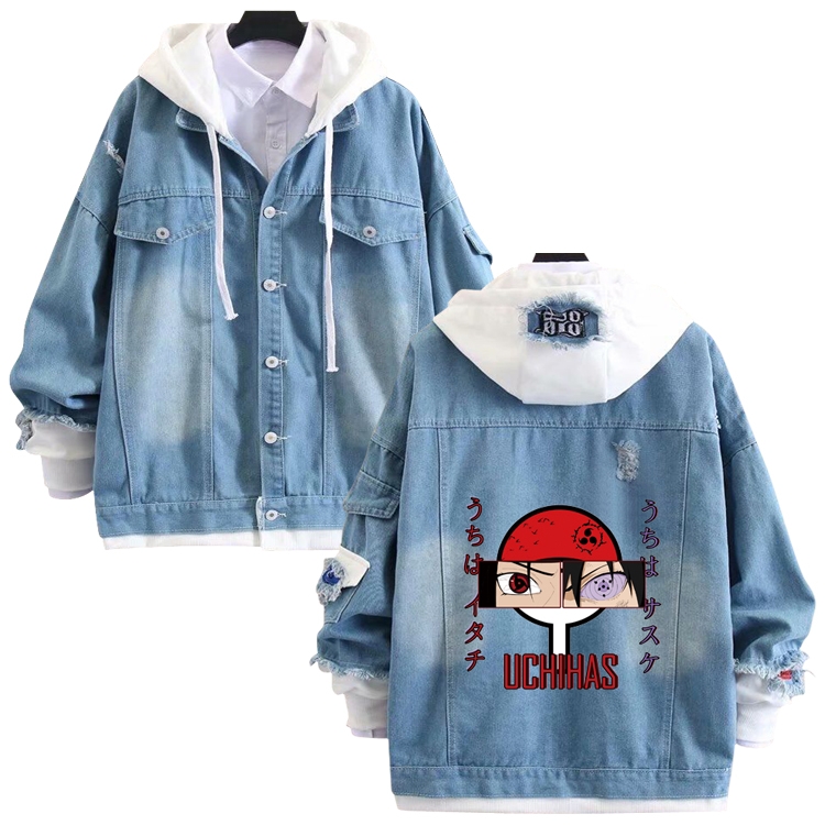 Naruto anime stitching denim jacket top sweater from S to 4XL