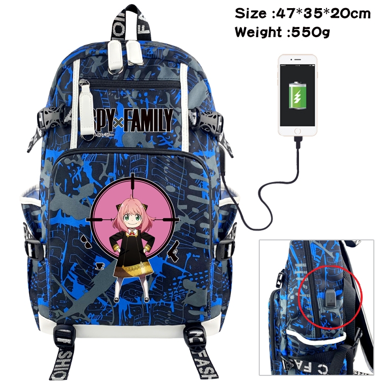 SPY×FAMILY Anime digital printing camouflage trend backpack school bag 47X35X20CM