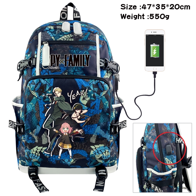 SPY×FAMILY Anime digital printing camouflage trend backpack school bag 47X35X20CM