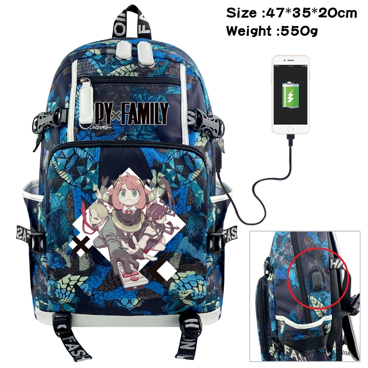 SPY×FAMILY Anime digital printing camouflage trend backpack school bag 47X35X20CM