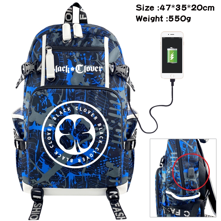 Black Clover Anime digital printing camouflage trend backpack school bag 47X35X20CM
