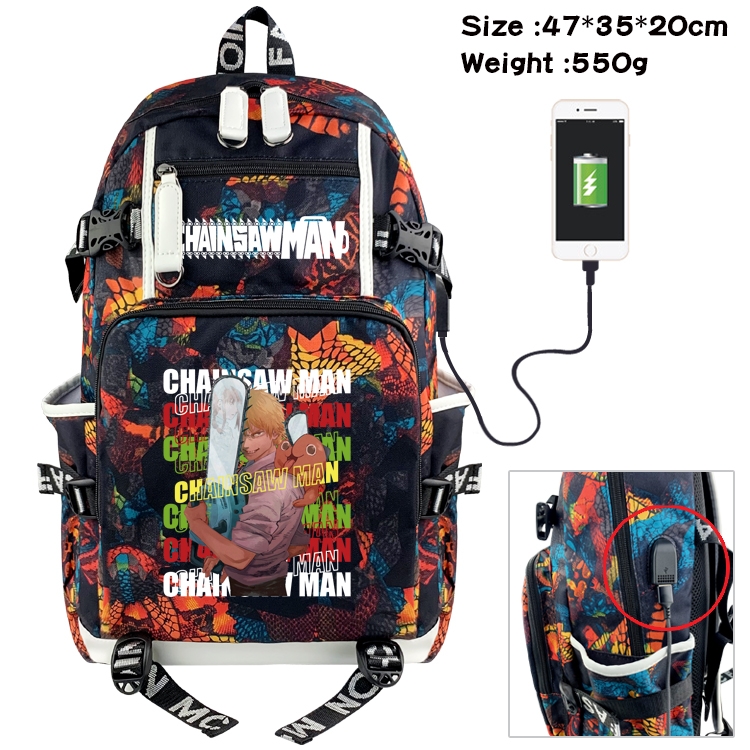 chainsaw man Anime digital printing camouflage trend backpack school bag 47X35X20CM