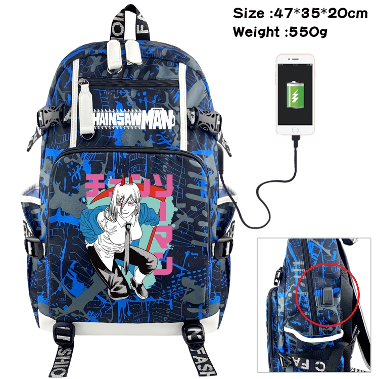 chainsaw man Anime digital printing camouflage trend backpack school bag 47X35X20CM