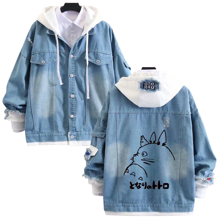 TOTORO anime stitching denim jacket top sweater from S to 4XL