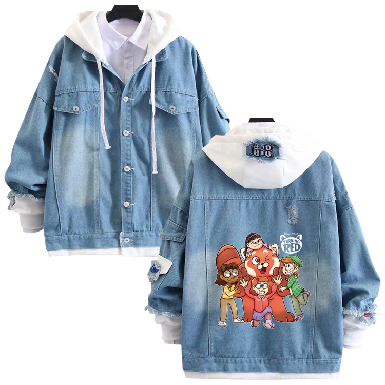 Turning Red anime stitching denim jacket top sweater from S to 4XL