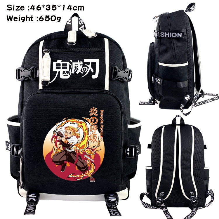 Demon Slayer Kimets Anime Data USB Backpack Cartoon Printing Student Backpack 46X35X14CM