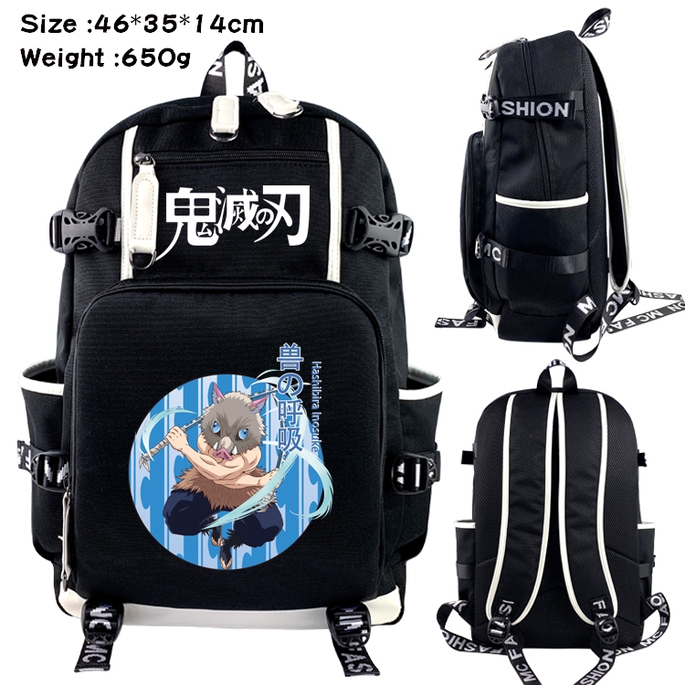 Demon Slayer Kimets Anime Data USB Backpack Cartoon Printing Student Backpack 46X35X14CM