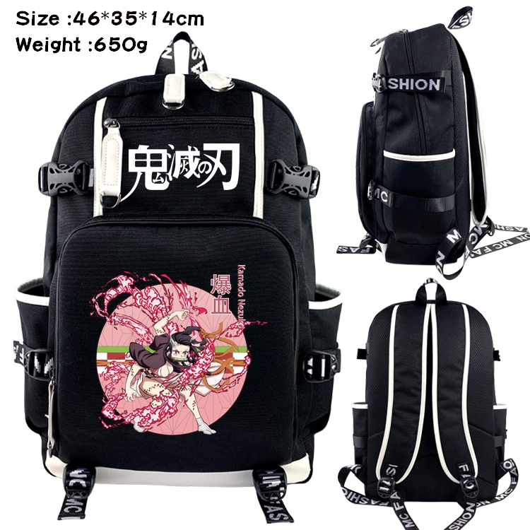 Demon Slayer Kimets Anime Data USB Backpack Cartoon Printing Student Backpack 46X35X14CM