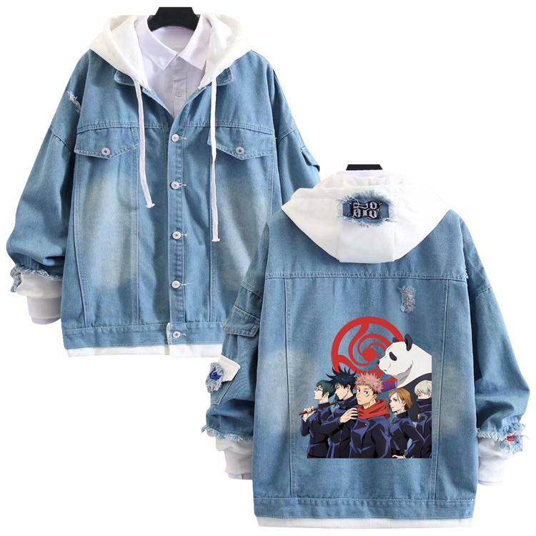 Jujutsu Kaisen anime stitching denim jacket top sweater from S to 4XL