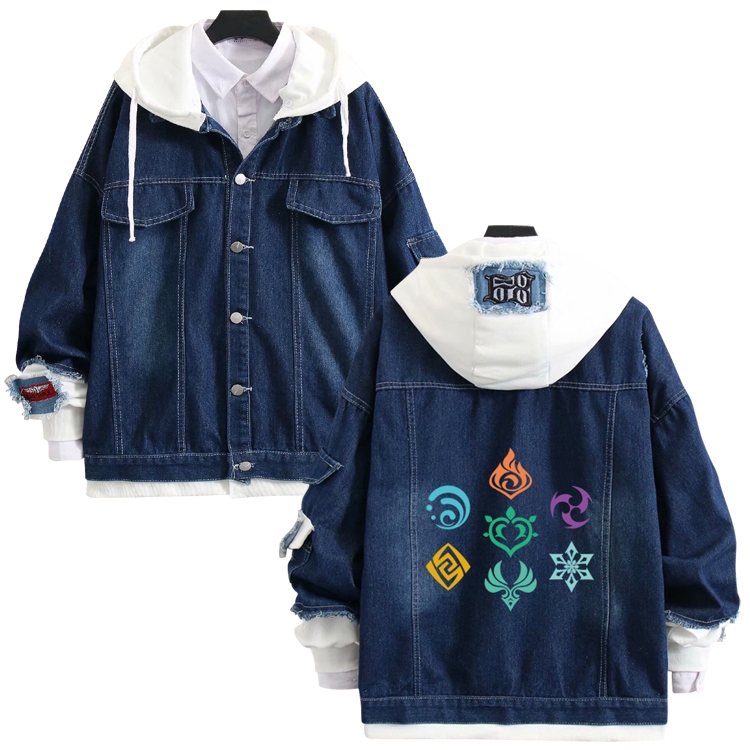 Genshin Impact  anime stitching denim jacket top sweater from S to 4XL