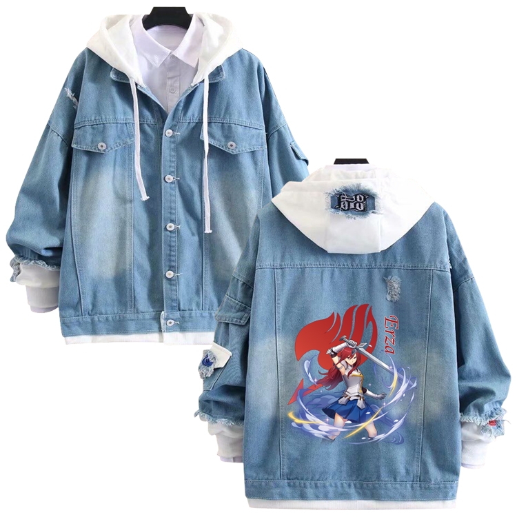  Fairy tail anime stitching denim jacket top sweater from S to 4XL