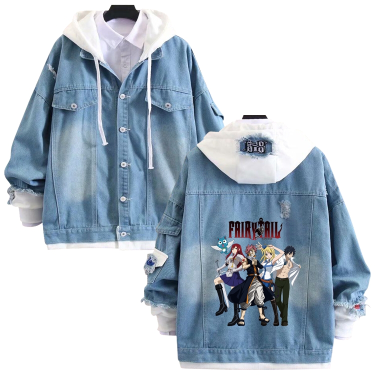  Fairy tail anime stitching denim jacket top sweater from S to 4XL