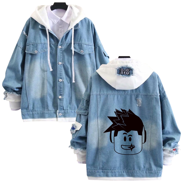 Robllox anime stitching denim jacket top sweater from S to 4XL