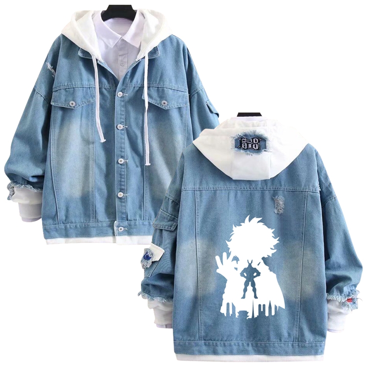 My Hero Academia anime stitching denim jacket top sweater from S to 4XL