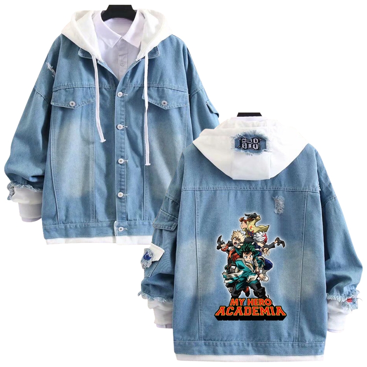 My Hero Academia anime stitching denim jacket top sweater from S to 4XL