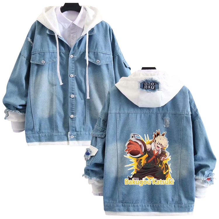 My Hero Academia anime stitching denim jacket top sweater from S to 4XL