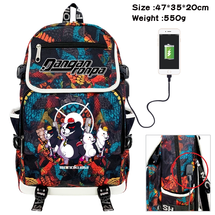 Dangan-Ronpa Anime Digital Printing Canvas Flip Data Cable Backpack 47X35X20CM