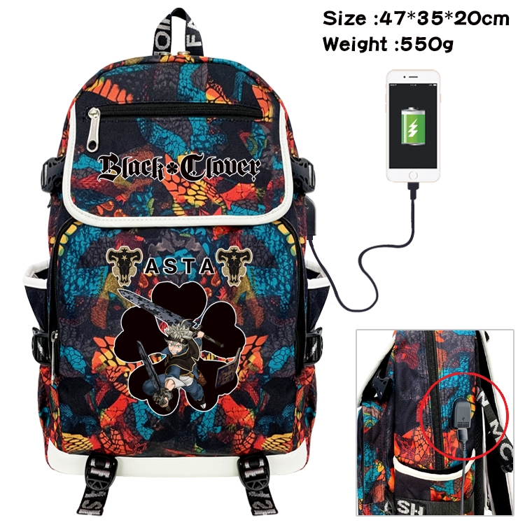 Black Clover Anime Digital Printing Canvas Flip Data Cable Backpack 47X35X20CM