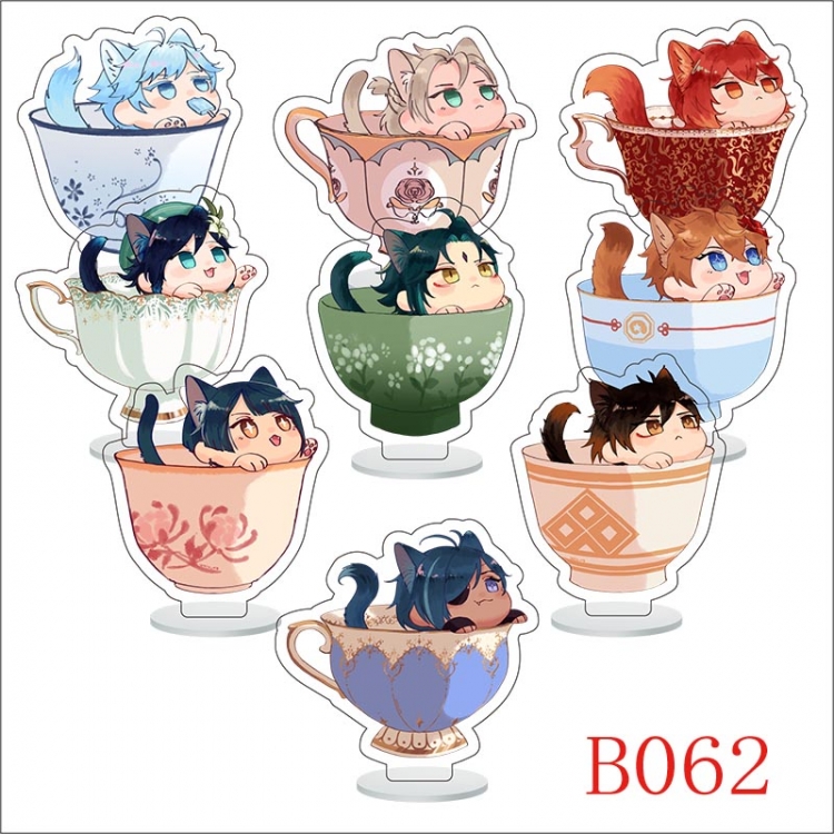 Genshin Impact Anime Character acrylic Small Standing Plates  Keychain 6cm a set of 9 B062
