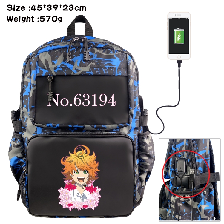 The Promised Neverla Anime Waterproof Nylon Camouflage Backpack School Bag 45X39X23CM
