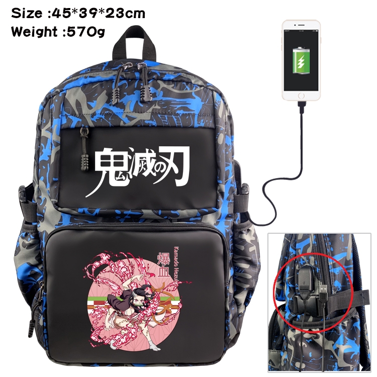 Demon Slayer Kimets Anime Waterproof Nylon Camouflage Backpack School Bag 45X39X23CM