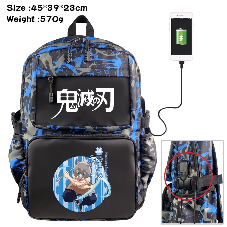 Demon Slayer Kimets Anime Waterproof Nylon Camouflage Backpack School Bag 45X39X23CM
