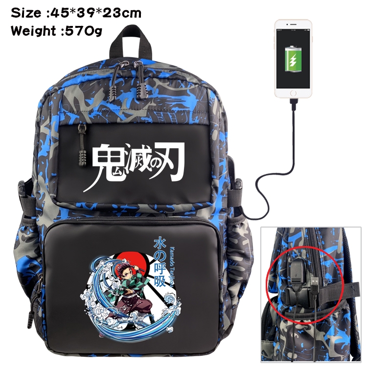 Demon Slayer Kimets Anime Waterproof Nylon Camouflage Backpack School Bag 45X39X23CM