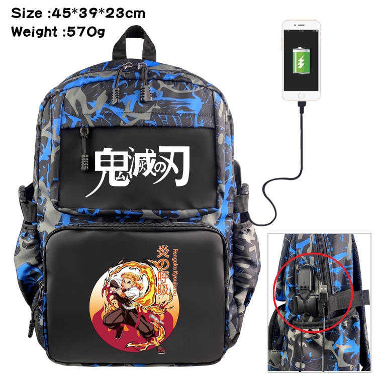 Demon Slayer Kimets Anime Waterproof Nylon Camouflage Backpack School Bag 45X39X23CM