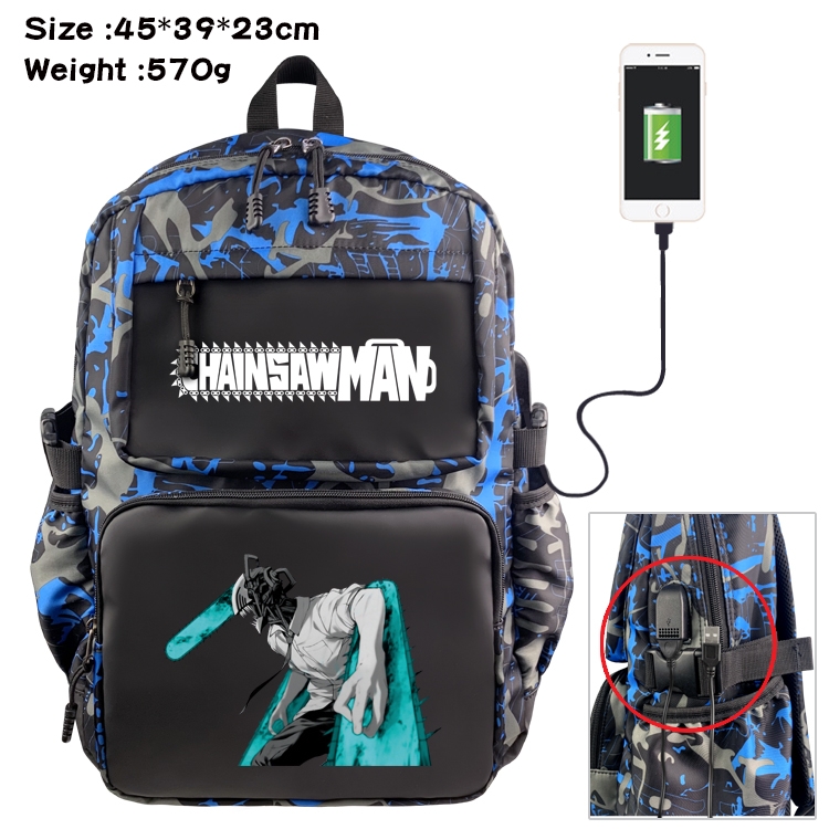 chainsaw man Anime Waterproof Nylon Camouflage Backpack School Bag 45X39X23CM