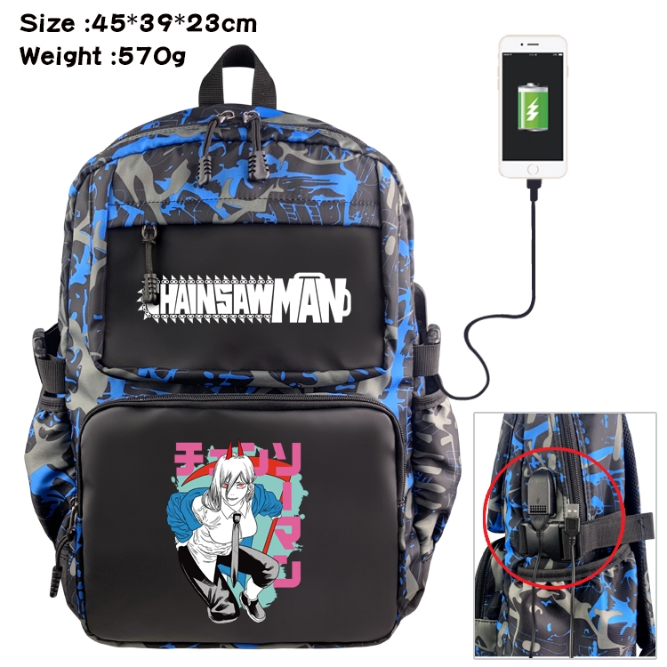 chainsaw man Anime Waterproof Nylon Camouflage Backpack School Bag 45X39X23CM