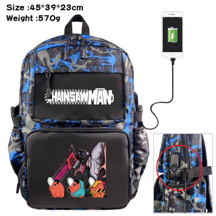 chainsaw man Anime Waterproof Nylon Camouflage Backpack School Bag 45X39X23CM