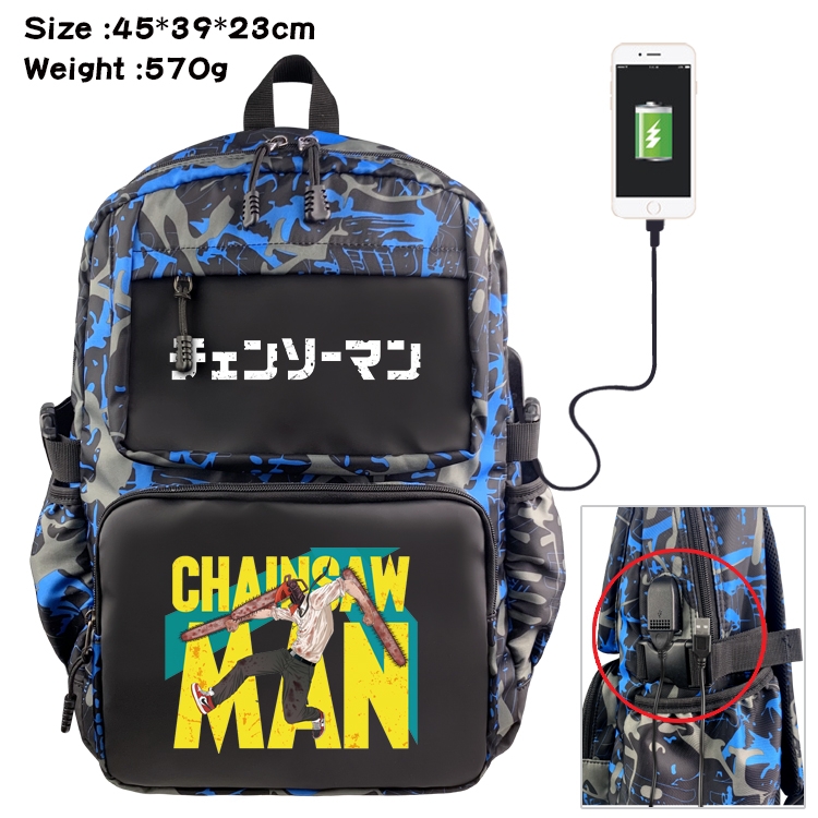 chainsaw man Anime Waterproof Nylon Camouflage Backpack School Bag 45X39X23CM