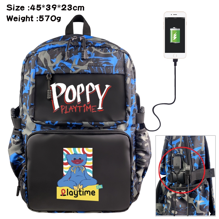 poppy playtime Anime Waterproof Nylon Camouflage Backpack School Bag 45X39X23CM