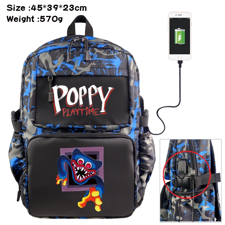 poppy playtime Anime Waterproof Nylon Camouflage Backpack School Bag 45X39X23CM