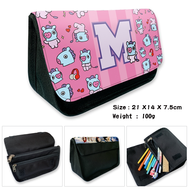 BTS Velcro canvas zipper pencil case Pencil Bag 21×14×7.5cm
