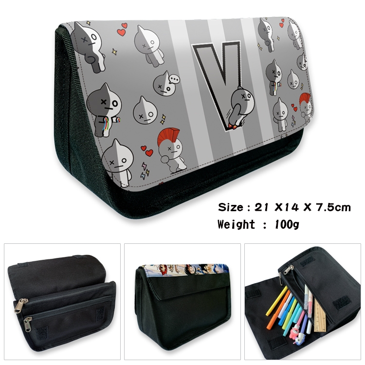 BTS Velcro canvas zipper pencil case Pencil Bag 21×14×7.5cm