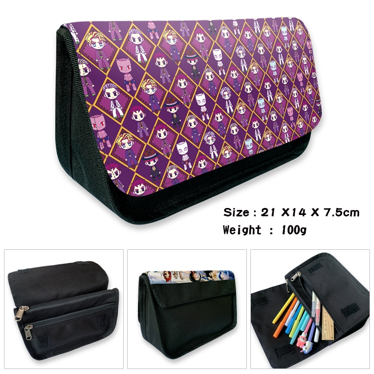 JoJos Bizarre Adventure Velcro canvas zipper pencil case Pencil Bag 21×14×7.5cm