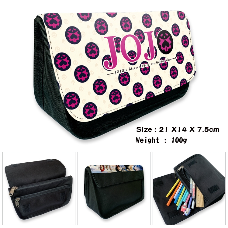 JoJos Bizarre Adventure Velcro canvas zipper pencil case Pencil Bag 21×14×7.5cm