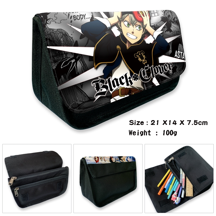 Black Clover Velcro canvas zipper pencil case Pencil Bag 21×14×7.5cm